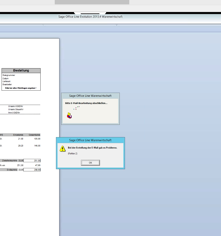 Sage 100 Problem E-Mail Versand Probleme