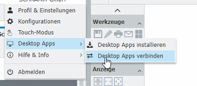 DocuWare_Menüauswahl_Desktop Apps verbinden