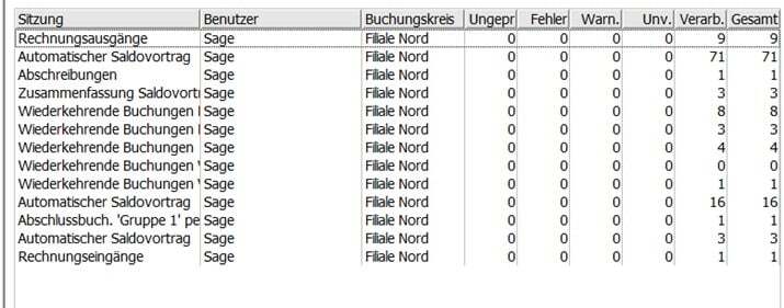 Sage 100 Buchungssitzungen