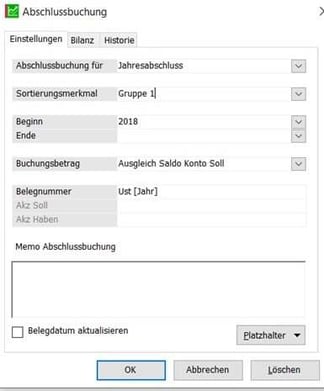 Einstellungsoptionen Sage 100 – Abschlussbuchung