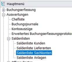 Sage 100 Regiezentrum – Saldenliste
