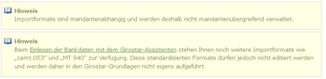 Sage 100 Hinweis: Importformate für Kontoauszüge sind mandantenabhängig, camt.053 und MT940 im Girostar-Assistenten