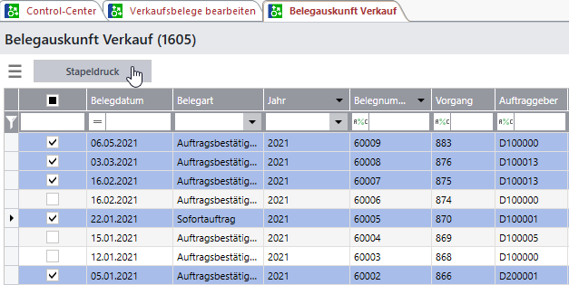 Mehrere Belege gleichzeitig drucken via Stapeldruck