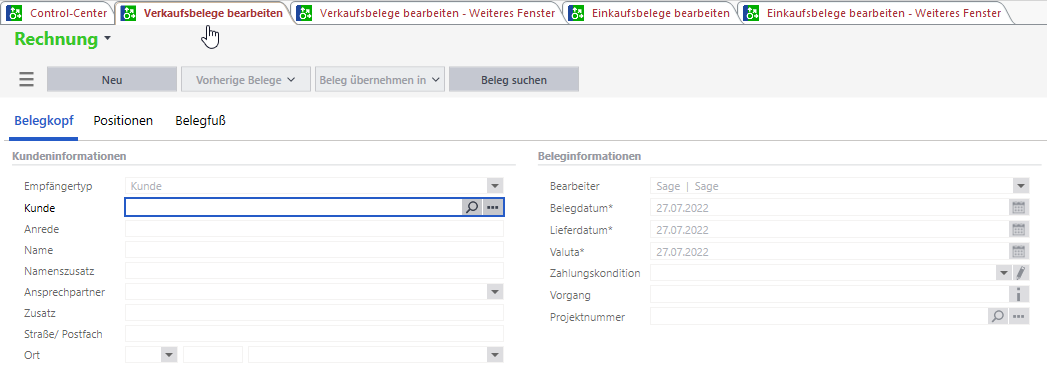 Zweifaches öffnen der Belegerfassung